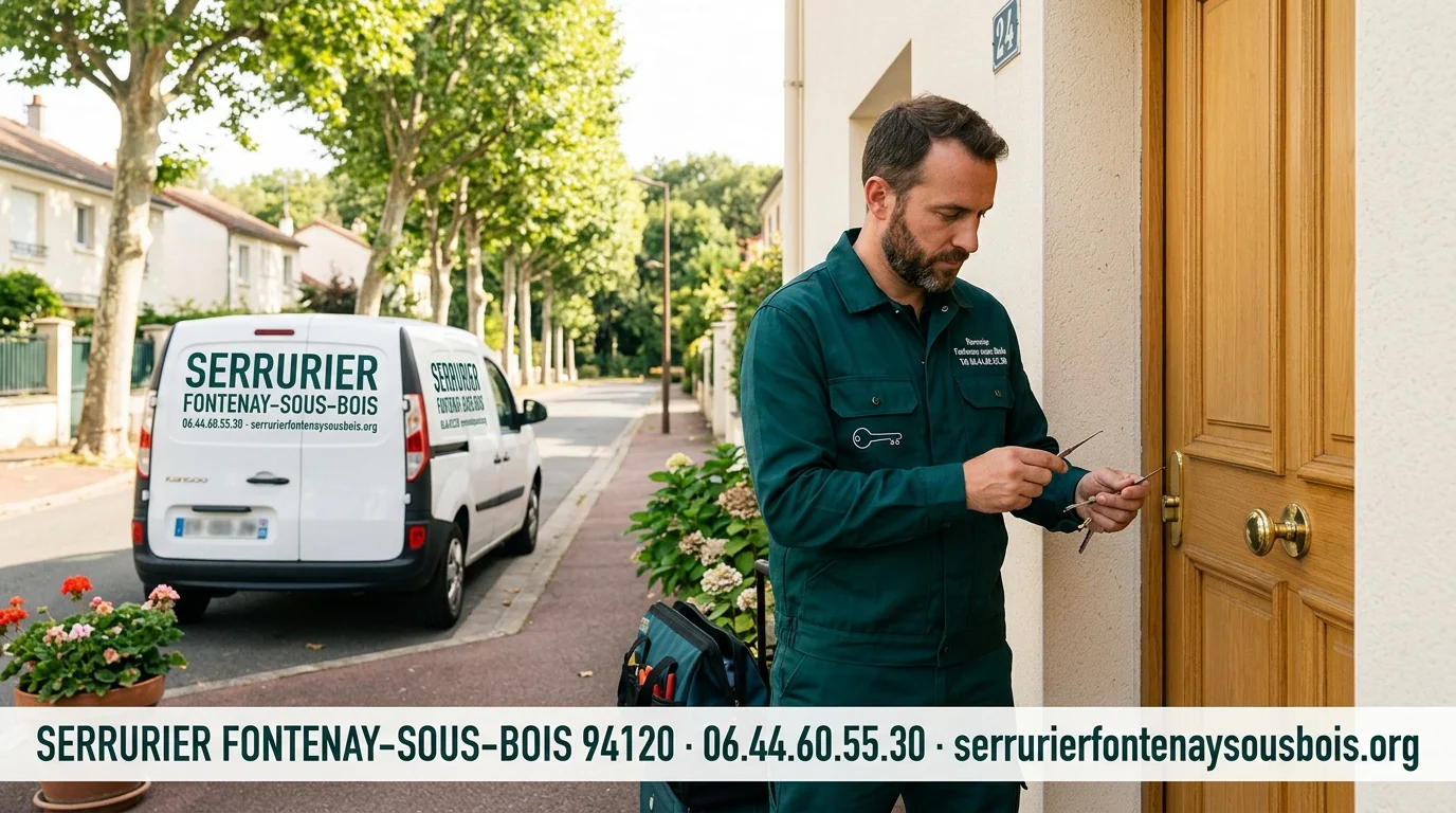 Serrurier Fontenay-sous-Bois 94120 en intervention avec bannière coordonnées